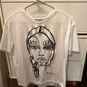 Zara White Tee with Black Artistic Design